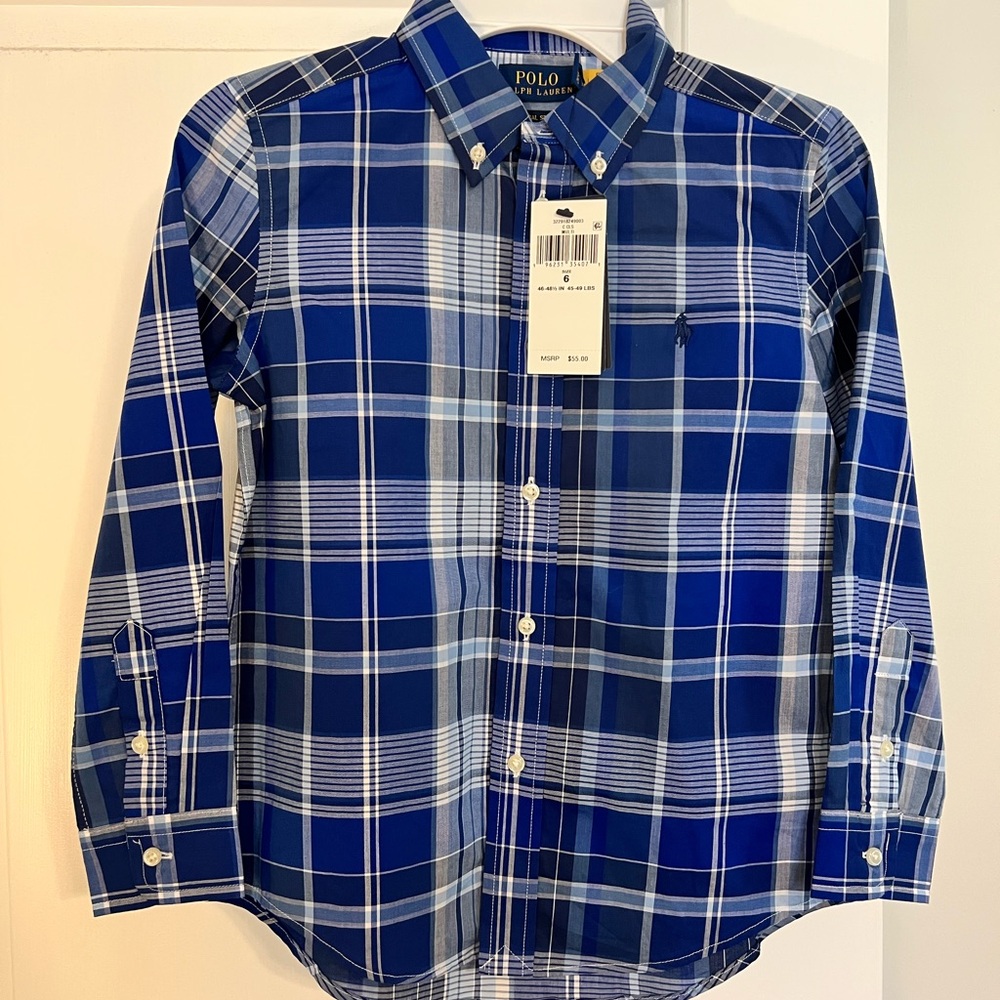 Polo by Ralph Lauren Boy’s Navy and White Plaid Shirt